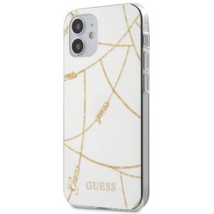 Guess - IPhone 12/ 12pro - backcase - wit met gouden ketting