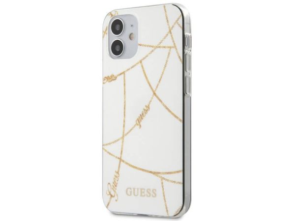 Guess - IPhone 12/ 12pro - backcase - wit met gouden ketting