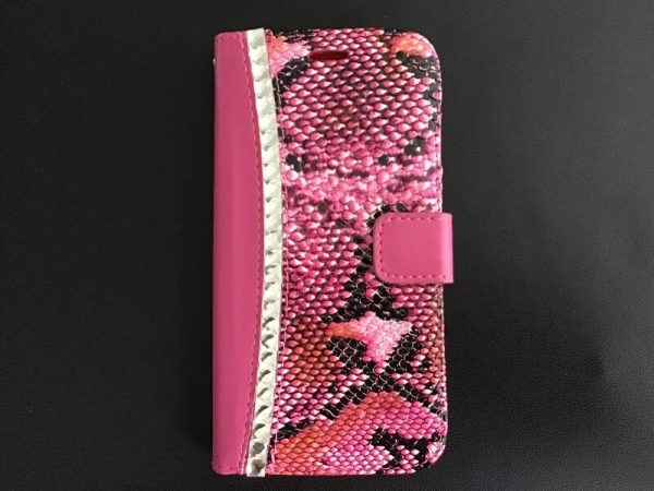 Samsung S6 edge - bookcase roze / slangenprint