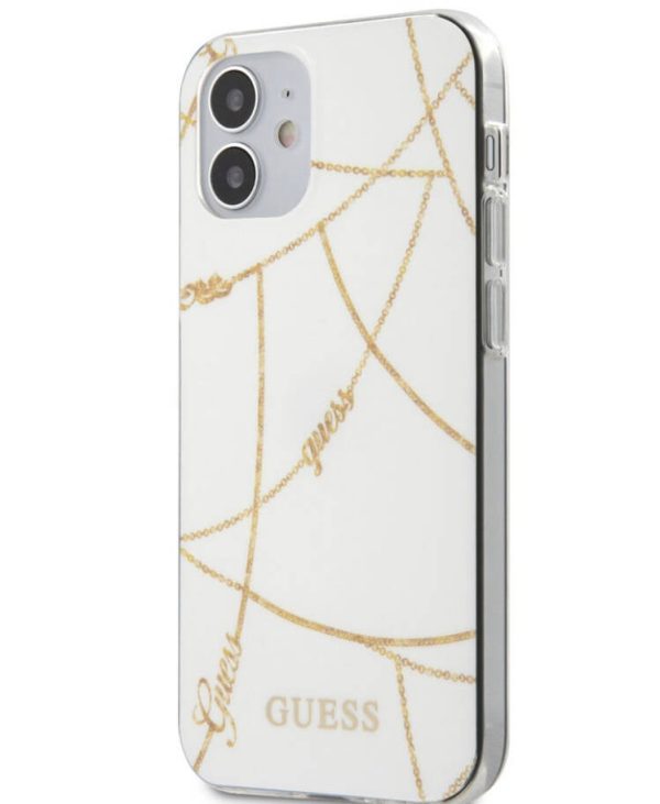 Guess - IPhone 12 / 12 pro - Backcase - wit-goud-ketting