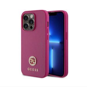 Guess iPhone 15 Pro TPU Back Cover hoesje - 4G Metal Logo - Strass - Roze